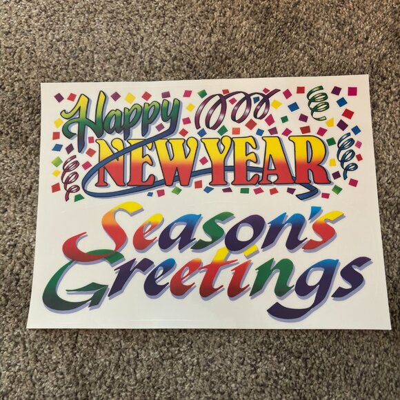 Vtg Super Signs Christmas Window Clings Decoration Collectible Lot Of 8 Sheets - Picture 4 of 4